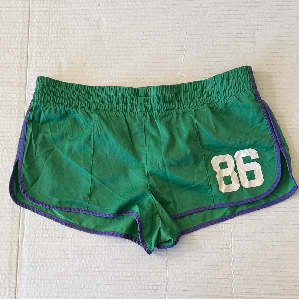 PINK Victoria's Secret Green Micro Booty Shorts Size S Athletic Y2K Spellout - Picture 2 of 9